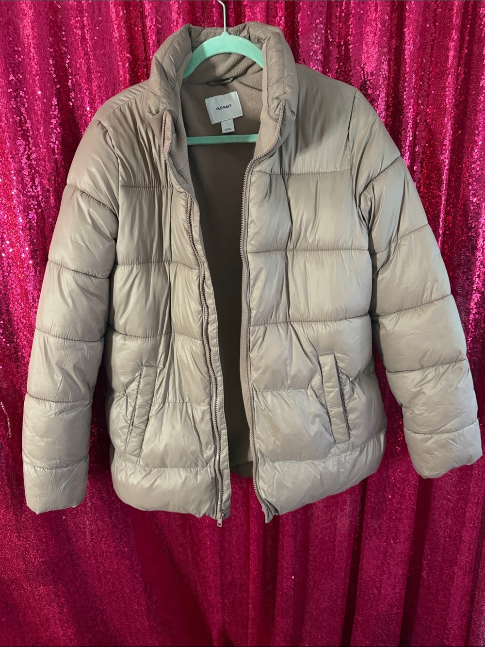 Old Navy Neutral Taupe Quilted Puffer Jacket